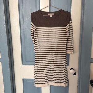 Banana Republic Cream and Brown Sheath Dress Bateau Neckline